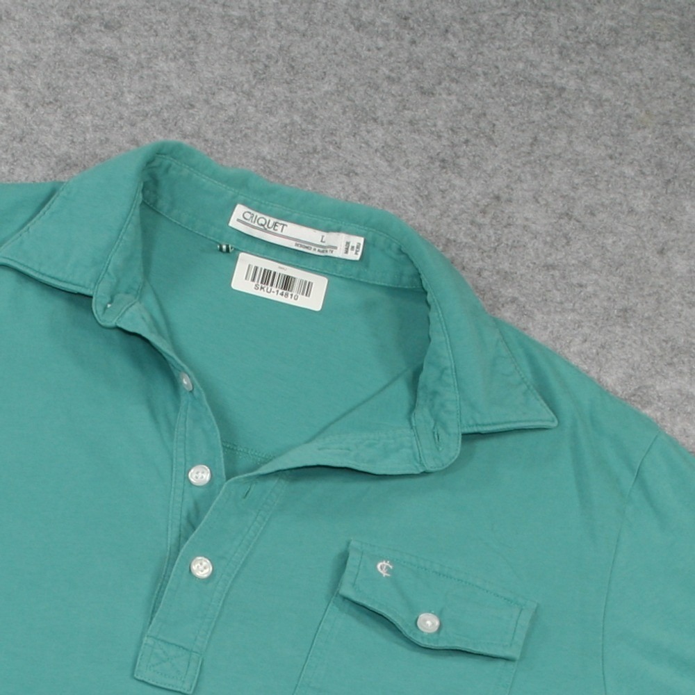Criquet Mens Polo Shirt Large Green Short Sleeve Chest Pocket Button Up